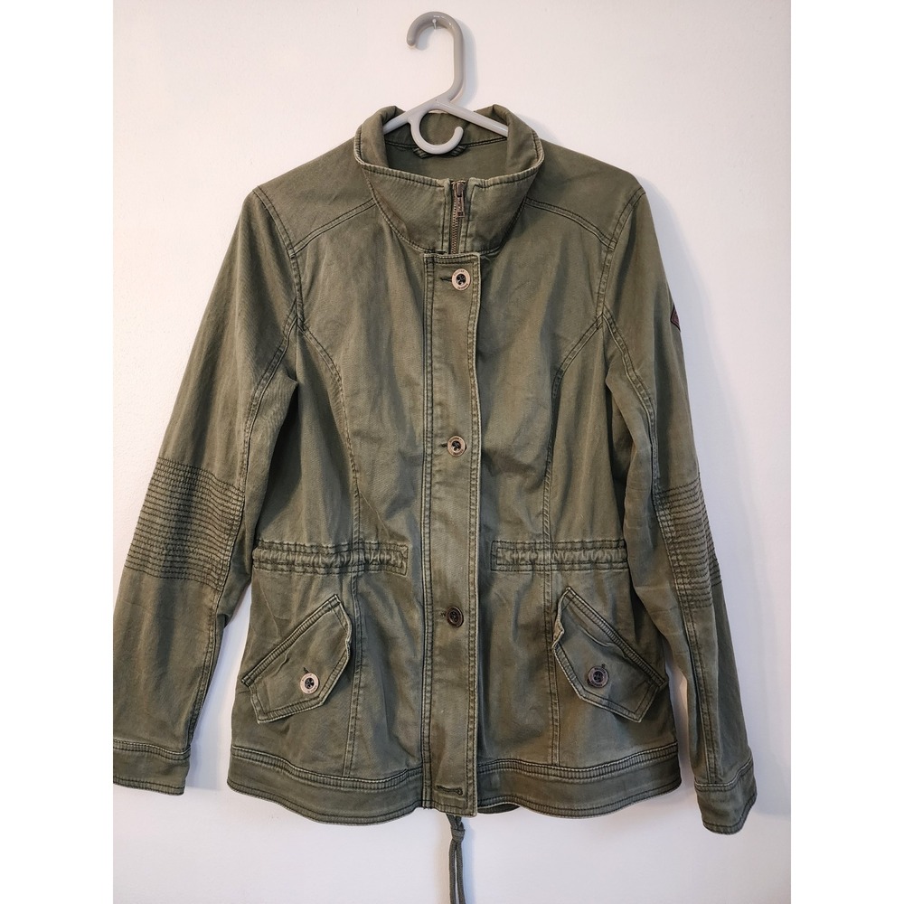 Hollister Olive Green Stretch Utility Jacket Moto Ribbed Sleeve Cinch Waist L